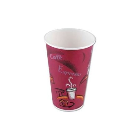 Lagasse. SOLO Hot Drink Cups, Polylined Paper, 16 oz., Bistro Design, Maroon, 1000 ct SCC 316SI